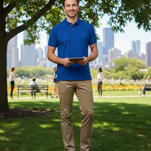 tommy hilfiger Polo Shirt mens size L Navy blue - Picture 5 of 7